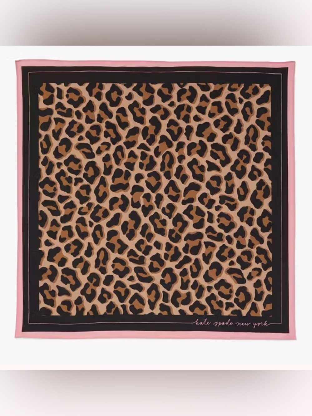 Kate Spade New York Leopard Print Cotton Silk Bandana Scarf Pink Trim NW